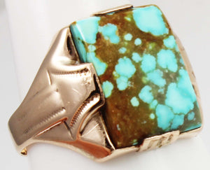 Antique 1920's Art Deco Ostby & Barton RARE Natural #8 Mine Turquoise 10k Solid Rose Gold Men's Ring