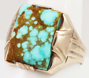 Antique 1920's Art Deco Ostby & Barton RARE Natural #8 Mine Turquoise 10k Solid Rose Gold Men's Ring