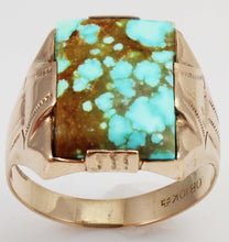 Load image into Gallery viewer, Antique 1920&#39;s Art Deco Ostby &amp; Barton RARE Natural #8 Mine Turquoise 10k Solid Rose Gold Men&#39;s Ring