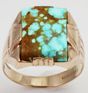 Antique 1920's Art Deco Ostby & Barton RARE Natural #8 Mine Turquoise 10k Solid Rose Gold Men's Ring