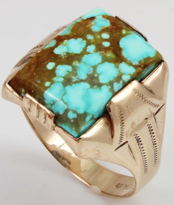 Antique 1920's Art Deco Ostby & Barton RARE Natural #8 Mine Turquoise 10k Solid Rose Gold Men's Ring