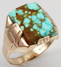 Load image into Gallery viewer, Antique 1920&#39;s Art Deco Ostby &amp; Barton RARE Natural #8 Mine Turquoise 10k Solid Rose Gold Men&#39;s Ring