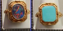 Load image into Gallery viewer, Antique 1920s Art Deco Robin's Egg Blue Turquoise &amp; Opal 10k Gold Cocktail RARE Reversible Flip Ring