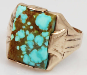 Antique 1920's Art Deco Ostby & Barton RARE Natural #8 Mine Turquoise 10k Solid Rose Gold Men's Ring