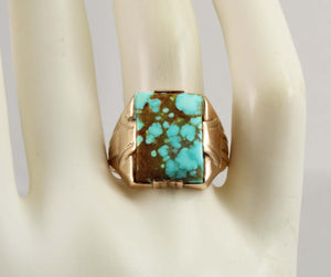 Antique 1920's Art Deco Ostby & Barton RARE Natural #8 Mine Turquoise 10k Solid Rose Gold Men's Ring