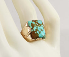 Load image into Gallery viewer, Antique 1920&#39;s Art Deco Ostby &amp; Barton RARE Natural #8 Mine Turquoise 10k Solid Rose Gold Men&#39;s Ring