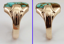 Load image into Gallery viewer, Antique 1920&#39;s Art Deco Ostby &amp; Barton RARE Natural #8 Mine Turquoise 10k Solid Rose Gold Men&#39;s Ring