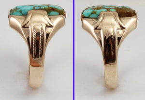 Antique 1920's Art Deco Ostby & Barton RARE Natural #8 Mine Turquoise 10k Solid Rose Gold Men's Ring