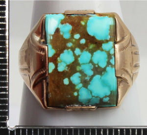 Antique 1920's Art Deco Ostby & Barton RARE Natural #8 Mine Turquoise 10k Solid Rose Gold Men's Ring