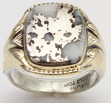 Load image into Gallery viewer, Antique 1920's Art Deco RARE Natural Silver Ore in Quartz Solid Sterling Silver &amp; 10k Gold Mens Ring
