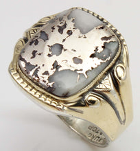 Load image into Gallery viewer, Antique 1920's Art Deco RARE Natural Silver Ore in Quartz Solid Sterling Silver &amp; 10k Gold Mens Ring
