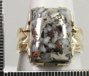 HEAVY Antique 1920's Art Deco LARGE RARE Natural Silver Ore in Quartz 10k Solid Gold Men's Ring