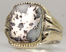 Load image into Gallery viewer, Antique 1920's Art Deco RARE Natural Silver Ore in Quartz Solid Sterling Silver &amp; 10k Gold Mens Ring