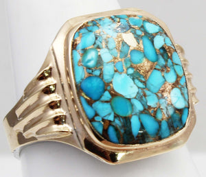 Antique 1920's Art Deco Ostby & Barton RARE MOSAIC Natural Turquoise Silver & 10k Gold Men's Ring