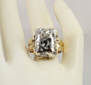 HEAVY Antique 1920's Art Deco LARGE RARE Natural Silver Ore in Quartz 10k Solid Gold Men's Ring