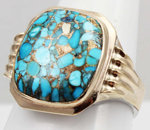 Antique 1920's Art Deco Ostby & Barton RARE MOSAIC Natural Turquoise Silver & 10k Gold Men's Ring