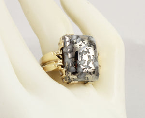 HEAVY Antique 1920's Art Deco LARGE RARE Natural Silver Ore in Quartz 10k Solid Gold Men's Ring