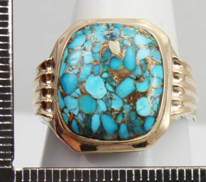 Antique 1920's Art Deco Ostby & Barton RARE MOSAIC Natural Turquoise Silver & 10k Gold Men's Ring