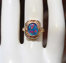 Load image into Gallery viewer, Antique 1920s Art Deco Robin's Egg Blue Turquoise &amp; Opal 10k Gold Cocktail RARE Reversible Flip Ring