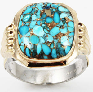 Antique 1920's Art Deco Ostby & Barton RARE MOSAIC Natural Turquoise Silver & 10k Gold Men's Ring