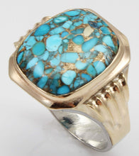 Load image into Gallery viewer, Antique 1920&#39;s Art Deco Ostby &amp; Barton RARE MOSAIC Natural Turquoise Silver &amp; 10k Gold Men&#39;s Ring