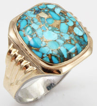 Load image into Gallery viewer, Antique 1920&#39;s Art Deco Ostby &amp; Barton RARE MOSAIC Natural Turquoise Silver &amp; 10k Gold Men&#39;s Ring