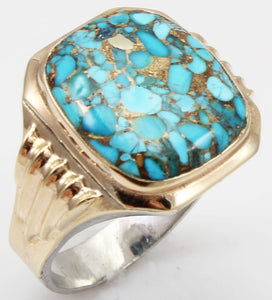 Antique 1920's Art Deco Ostby & Barton RARE MOSAIC Natural Turquoise Silver & 10k Gold Men's Ring