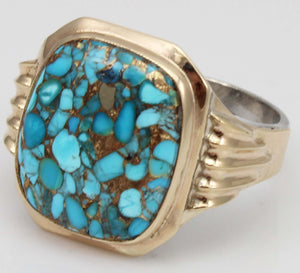 Antique 1920's Art Deco Ostby & Barton RARE MOSAIC Natural Turquoise Silver & 10k Gold Men's Ring