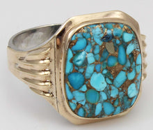 Load image into Gallery viewer, Antique 1920&#39;s Art Deco Ostby &amp; Barton RARE MOSAIC Natural Turquoise Silver &amp; 10k Gold Men&#39;s Ring