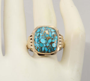 Antique 1920's Art Deco Ostby & Barton RARE MOSAIC Natural Turquoise Silver & 10k Gold Men's Ring