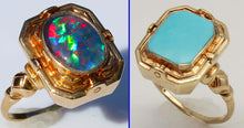 Load image into Gallery viewer, Antique 1920s Art Deco Robin's Egg Blue Turquoise &amp; Opal 10k Gold Cocktail RARE Reversible Flip Ring