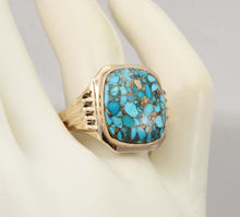 Load image into Gallery viewer, Antique 1920&#39;s Art Deco Ostby &amp; Barton RARE MOSAIC Natural Turquoise Silver &amp; 10k Gold Men&#39;s Ring