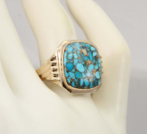 Antique 1920's Art Deco Ostby & Barton RARE MOSAIC Natural Turquoise Silver & 10k Gold Men's Ring