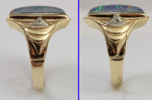 Load image into Gallery viewer, Antique 1920&#39;s Art Deco LARGE BRIGHT RAINBOW RARE Natural Opal &amp; 2 Diamond 10k Solid Gold Men&#39;s Ring of