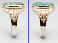 Load image into Gallery viewer, Antique 1920&#39;s Art Deco Ostby &amp; Barton RARE MOSAIC Natural Turquoise Silver &amp; 10k Gold Men&#39;s Ring