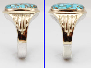 Antique 1920's Art Deco Ostby & Barton RARE MOSAIC Natural Turquoise Silver & 10k Gold Men's Ring