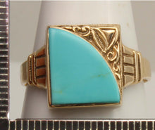 Load image into Gallery viewer, Antique SIGNED GOTHIC 1930s Late Period Art Deco Robin's Egg Blue Turquoise 10k Solid Gold Mens Ring