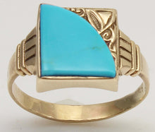 Load image into Gallery viewer, Antique SIGNED GOTHIC 1930s Late Period Art Deco Robin's Egg Blue Turquoise 10k Solid Gold Mens Ring