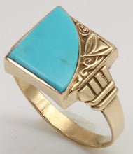 Load image into Gallery viewer, Antique SIGNED GOTHIC 1930s Late Period Art Deco Robin's Egg Blue Turquoise 10k Solid Gold Mens Ring