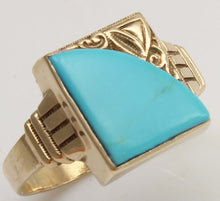 Load image into Gallery viewer, Antique SIGNED GOTHIC 1930s Late Period Art Deco Robin's Egg Blue Turquoise 10k Solid Gold Mens Ring