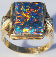 Load image into Gallery viewer, Antique 1920&#39;s Art Deco LARGE BRIGHT RAINBOW RARE Natural Opal &amp; 2 Diamond 10k Solid Gold Men&#39;s Ring of