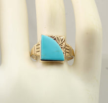 Load image into Gallery viewer, Antique SIGNED GOTHIC 1930s Late Period Art Deco Robin's Egg Blue Turquoise 10k Solid Gold Mens Ring