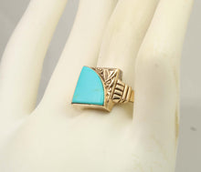 Load image into Gallery viewer, Antique SIGNED GOTHIC 1930s Late Period Art Deco Robin's Egg Blue Turquoise 10k Solid Gold Mens Ring