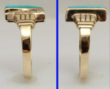 Load image into Gallery viewer, Antique SIGNED GOTHIC 1930s Late Period Art Deco Robin's Egg Blue Turquoise 10k Solid Gold Mens Ring