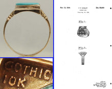 Load image into Gallery viewer, Antique SIGNED GOTHIC 1930s Late Period Art Deco Robin's Egg Blue Turquoise 10k Solid Gold Mens Ring