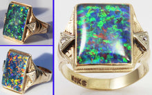 Load image into Gallery viewer, Antique 1920&#39;s Art Deco LARGE BRIGHT RAINBOW RARE Natural Opal &amp; 2 Diamond 10k Solid Gold Men&#39;s Ring of