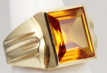 Load image into Gallery viewer, Antique 1920&#39;s Art Deco LARGE 6ct GOLDEN SAPPHIRE Handwrought 10k Solid Yellow Gold Men&#39;s Ring