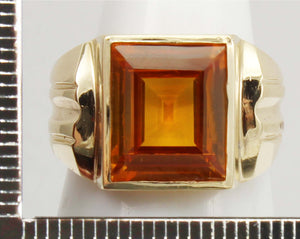 Antique 1920's Art Deco LARGE 6ct GOLDEN SAPPHIRE Handwrought 10k Solid Yellow Gold Men's Ring