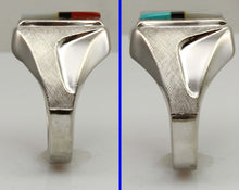 Load image into Gallery viewer, Vintage Southwestern 1950's Natural Turquoise Pearl Jasper Onyx RARE Intarsia Inlay Silver Mens Ring