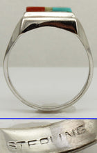 Load image into Gallery viewer, Vintage Southwestern 1950's Natural Turquoise Pearl Jasper Onyx RARE Intarsia Inlay Silver Mens Ring